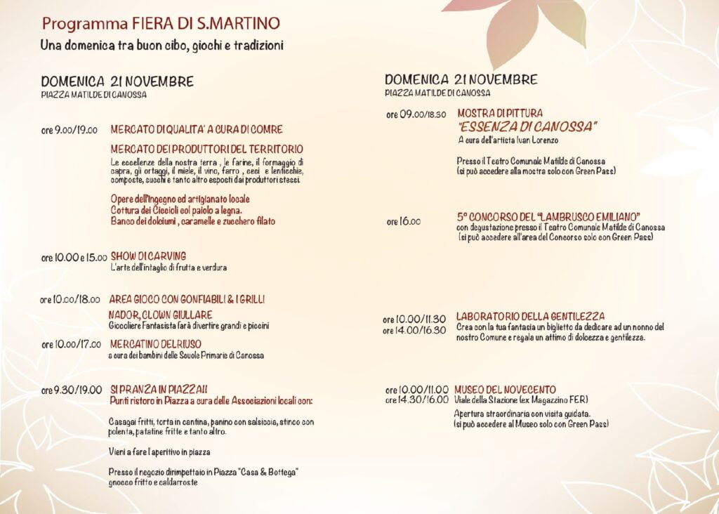 Fiera di San Martino a Canossa (RE) programma